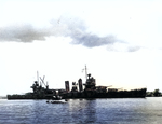 Vincennes at Pearl Harbor, preparing to depart for Battle of Midway, 26-28 May 1942; note SOC floatplane in foreground