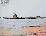 Port side view of USS Wahoo, Mare Island Navy Yard, Vallejo, California, United States, 10 Aug 1942