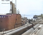 View of the conning tower of USS Wahoo, Mare Island Navy Yard, Vallejo, California, United States, 10 Aug 1942, photo 1 of 2