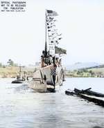 Submarine Wahoo shortly after launching, Mare Island Navy Yard, Vallejo, California, United States, 14 Feb 1942, photo 1 of 2