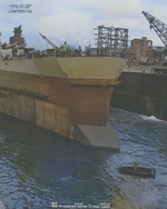 USS Washington with temporary bow, Pearl Harbor, US Territory of Hawaii, 4 Mar 1944