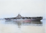 USS Wasp (Essex-class) underway from the Puget Sound Navy Yard, Bremerton, Washington, United States for tests following repairs, 2 Jun 1945. Note new Measure 21 paint scheme, all over sea blue. Photo 3 of 4