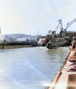 Launching of submarine Wahoo, Mare Island Navy Yard, Vallejo, California, United States, 14 Feb 1942, photo 4 of 4; note submarine Whale nearby