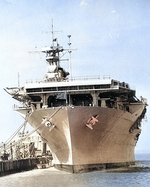 USS Yorktown at Naval Operating Base Norfolk, Virginia, United States, Oct 1937; note flag of Rear Admiral Charles Blakely