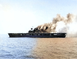 Yorktown dead in the water, about 1300, 4 Jun 1942