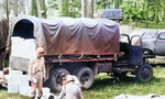 US Army CCKW 2 1/2-ton 6x6 cargo trucks in maneuvers in Louisiana, United States, 1942