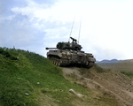 US Marine Corps Pershing tank near the Nakdong River, Korea, 3 Sep 1950