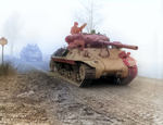 M36 Jackson tank destroyers of 703rd Tank Destroyer Battalion, US 82nd Airborne Division en route to attack a German position near Werbomont, Belgium, 20 Dec 1944