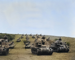 American M3 tanks in group maneuvers, England, United Kingdom, circa 1942-1943