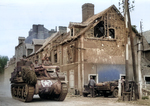 American M7 self-propelled howizer vehicle in Carentan, France, Jun 1944