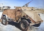 Scout Car S1 (American) at rest, date unknown; note Browning M2 machine gun on top and two Browning M1921 machine guns in rear