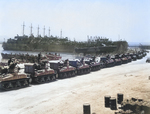 M4 Sherman tanks being loaded onto LSTs for Operation Husky, Pêcherie, Bizerte, Tunisia, 7 Jul 1943