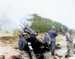 155 mm Howitzer M1 of A Company, 90th Field Artillery Battalion, US 24th Infantry Division firing, Kojongchon sector, Korea, 3 Jun 1951