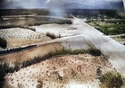 Aerial reconnaissance photo of Lamsepo Airfield, Linkou, Taiwan, 16 Apr 1945, photo 1 of 2 [Colorized by WW2DB]