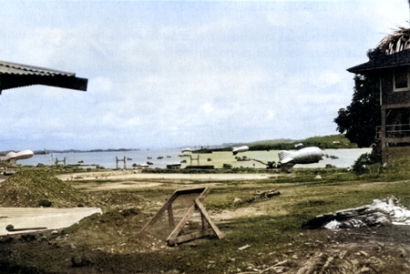 Barrage balloons at the Panama Canal, date unknown [Colorized by WW2DB]