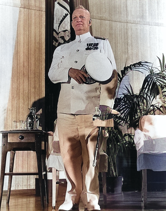 Admiral Burke at his retirement ceremony as US Navy Chief of Naval Operations, US Naval Academy, Annapolis, Maryland, United States, 1 Aug 1961 [Colorized by WW2DB]