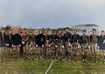 US Military Academy football team, 1912; note Dwight Eisenhower second from left and Omar Bradley second from right [Colorized by WW2DB]