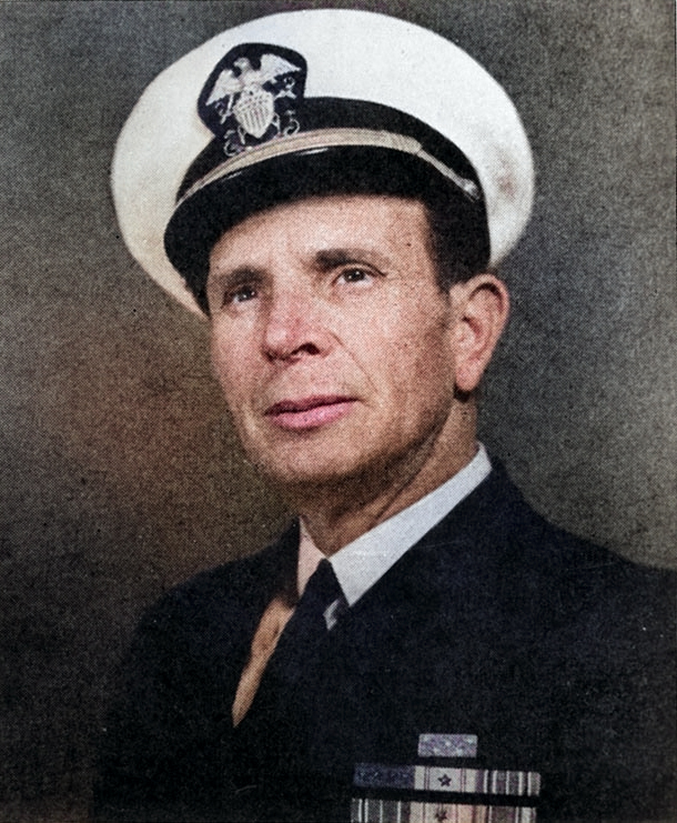 Portrait of Lieutenant Donald Gary, circa 1945, as seen in publication 'Medal of Honor, 1861-1948, The Navy', page 191 [Colorized by WW2DB]