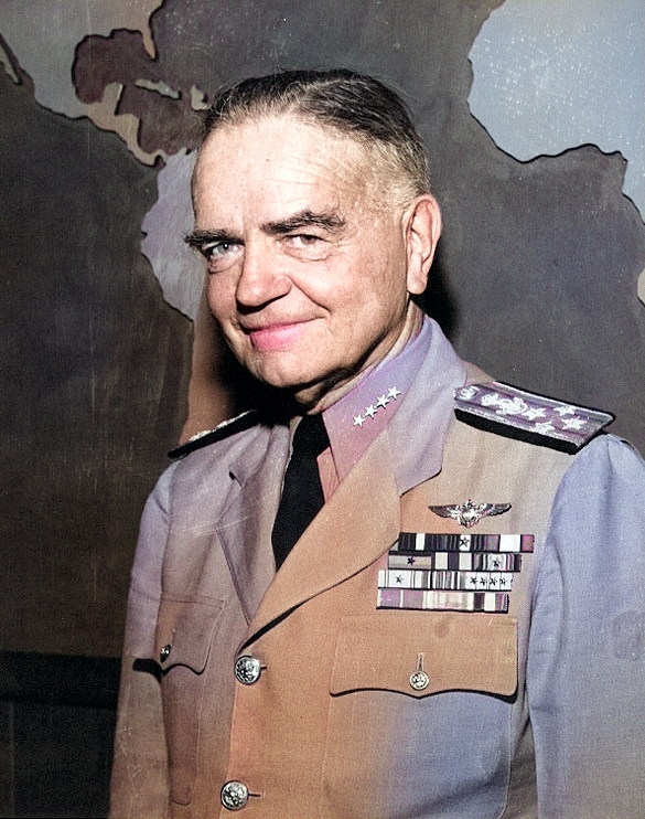 Portrait of Admiral William Halsey, 10 Jul 1945; photo probably taken at Navy Department building, Washington DC, United States [Colorized by WW2DB]