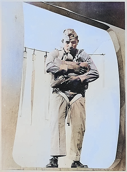 Ira Hayes at Parachute Training School, Camp Gillespie, El Cajon, California, United States, 1943 [Colorized by WW2DB]