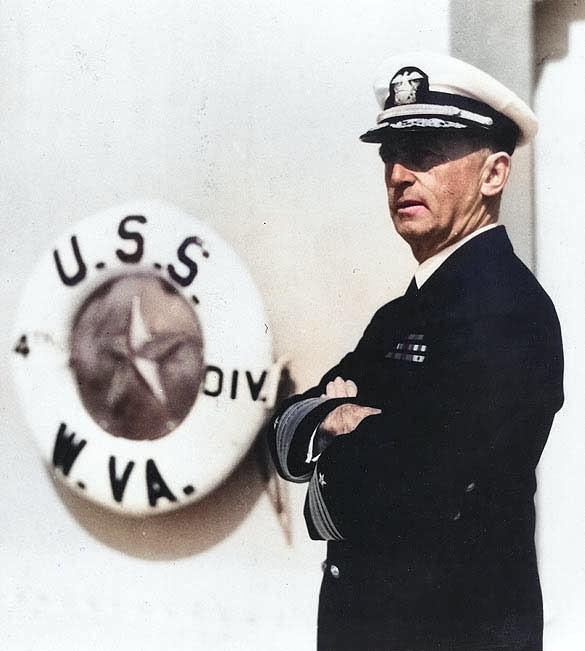 Leahy aboard USS West Virginia, Long Beach, California, United States, Sep 1935 [Colorized by WW2DB]