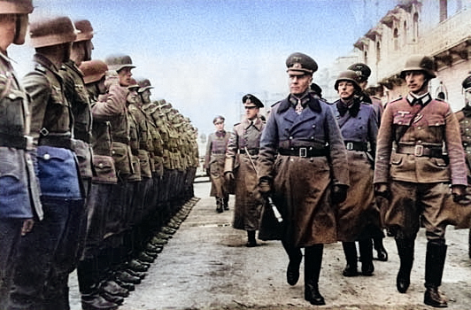 Rommel inspecting troops in France, circa early 1944 [Colorized by WW2DB]