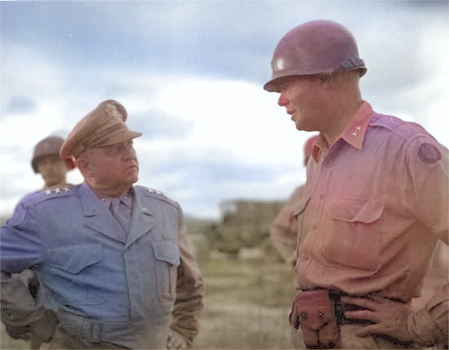 Lieutenant General Walton Walker and Major General William Dean at an advance airfield near Taejon, Korea, 7 Jul 1950 [Colorized by WW2DB]