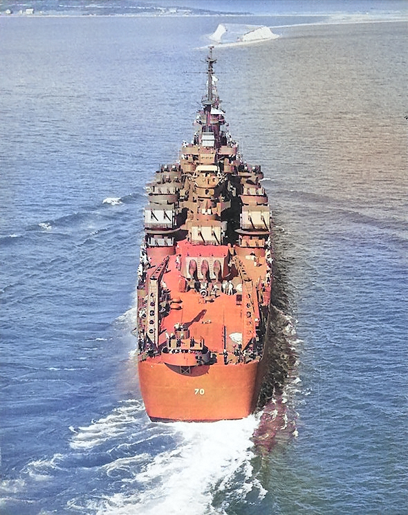 Canberra underway, Boston harbor, Massachusetts, United States, 14 Oct 1943, photo 4 of 4 [Colorized by WW2DB]