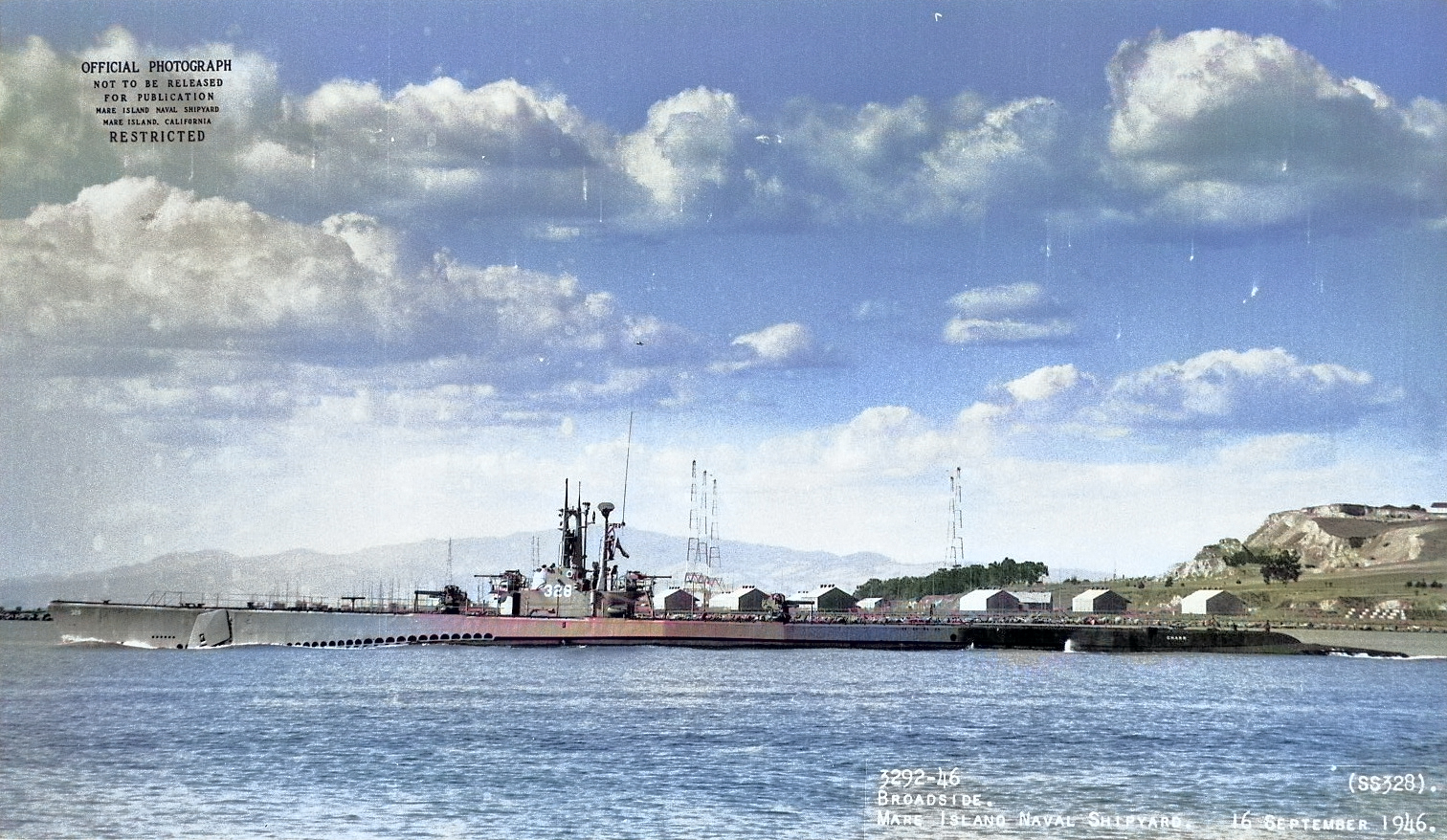 USS Charr off Mare Island Naval Shipyard, California, United States, 16 Sep 1946 [Colorized by WW2DB]