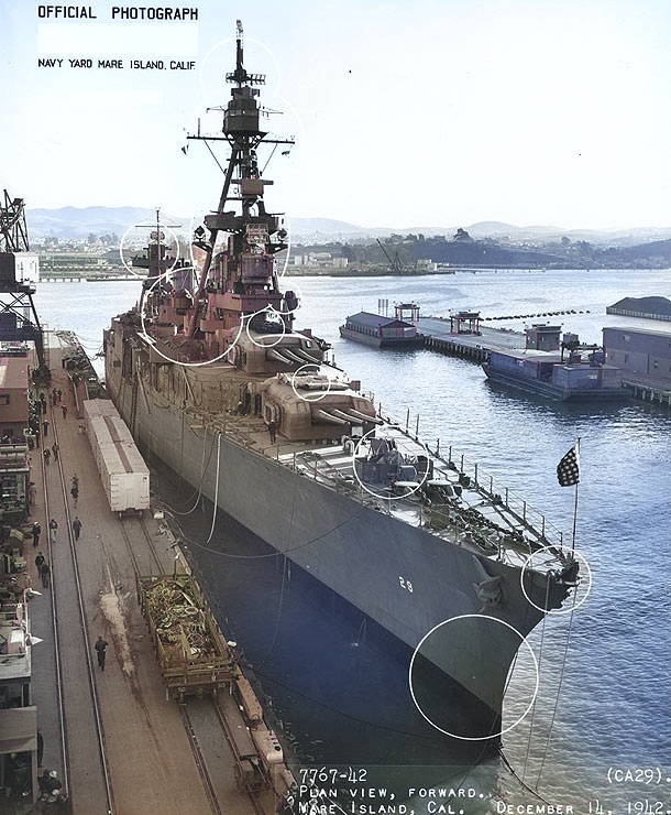 Chicago at the Mare Island Navy Yard, California, 14 Dec 1942 [Colorized by WW2DB]