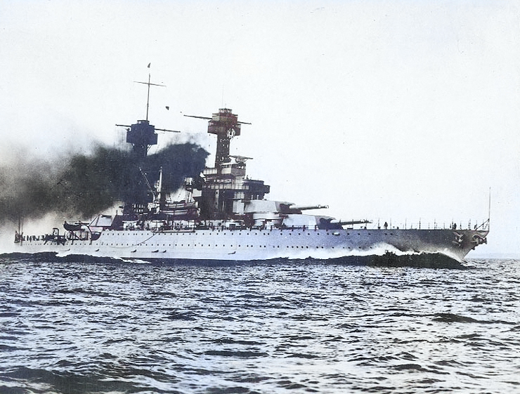 Battleship Colorado steaming at high speed, probably during her trials, 1923 [Colorized by WW2DB]