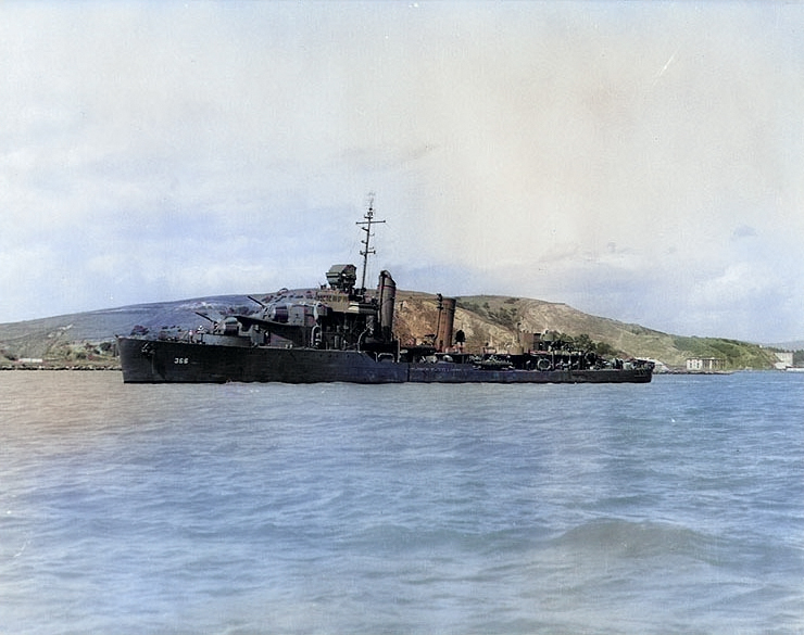 Drayton off the Mare Island Navy Yard, California, United States, 14 Apr 1942, photo 1 of 4 [Colorized by WW2DB]