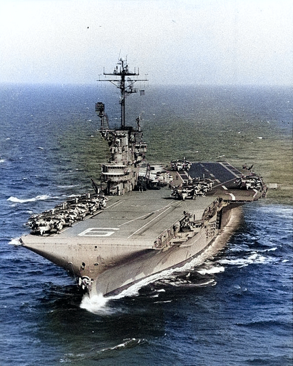 Essex underway at sea during a NATO Mediterranean cruise, 22 Jun 1967 [Colorized by WW2DB]