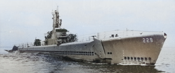 USS Flying Fish underway in Long Island Sound on the east coast of the United States, 4 Dec 1952, photo 2 of 2 [Colorized by WW2DB]