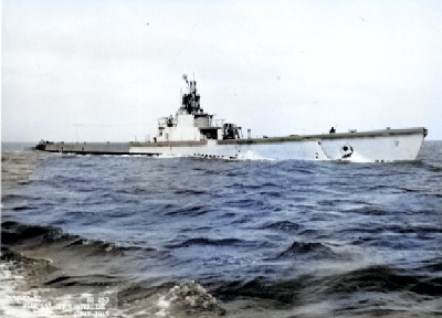 USS Gunnel off Hunters Point, San Francisco, California, United States, 4 May 1945 [Colorized by WW2DB]