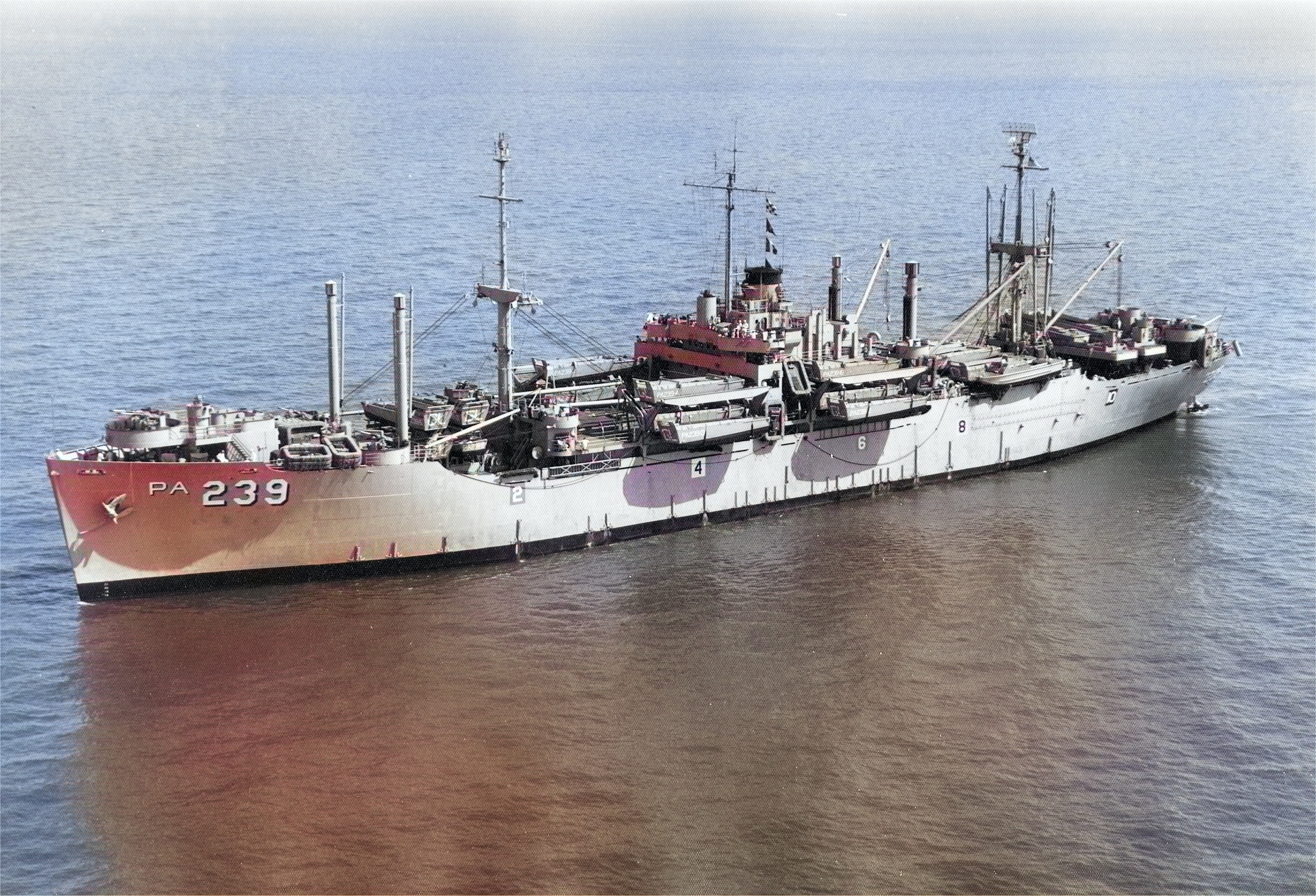 Haskell-class attack transport USS Glynn, 1950s [Colorized by WW2DB]