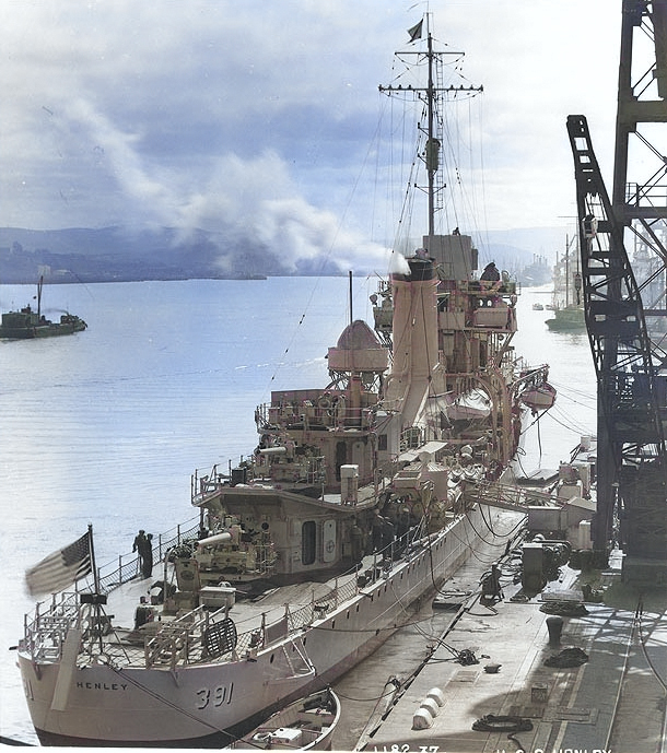 Henley at the Mare Island Navy Yard, California, United States, 1 Oct 1937, photo 1 of 2 [Colorized by WW2DB]