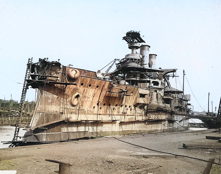 USS Idaho fitting out at William Cramp and Sons yard, Philadelphia, Pennsylvania, United States, circa 1906 [Colorized by WW2DB]