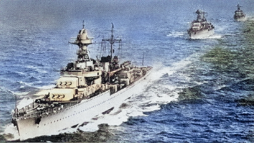 French cruisers Georges Leygues, La Galissonnière, and Montcalm, 1942; seen in US Navy publication ONI 203 [Colorized by WW2DB]