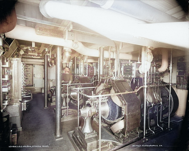 Dynamo room aboard USS Oregon, circa 1898 [Colorized by WW2DB]