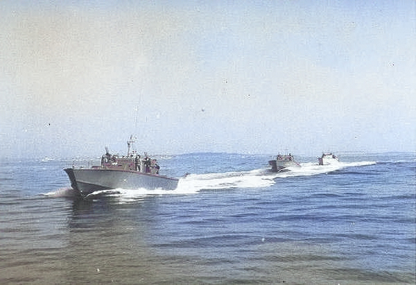 PT boats conducting training operations in Narragansett Bay, Rhode Island, United States, circa 1941-1945 [Colorized by WW2DB]