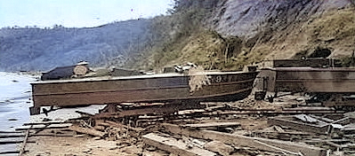 Shinyo special attack boats at Corregidor, Luzon, Philippine Islands, 1945 [Colorized by WW2DB]