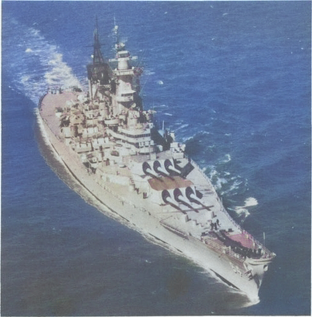 Battleship Wisconsin off Norfolk, Virginia, United States, circa 1950s [Colorized by WW2DB]