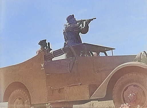 M3A1 Scout Car in exercise, Fort Riley, Kansas, United States, date unknown, photo 1 of 4 [Colorized by WW2DB]