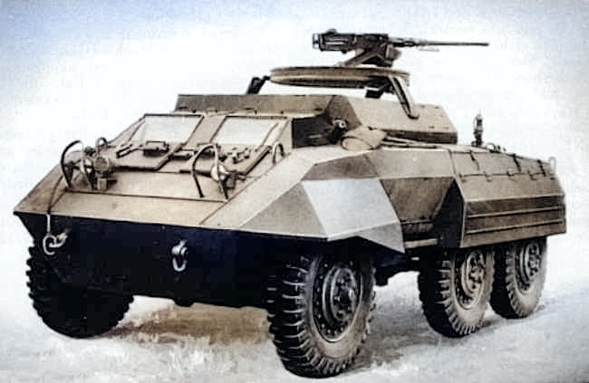 M20 armored car, date unknown [Colorized by WW2DB]