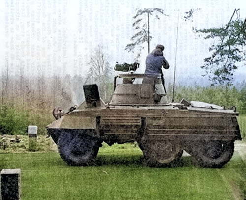 M8 Greyhound armored car, date unknown [Colorized by WW2DB]