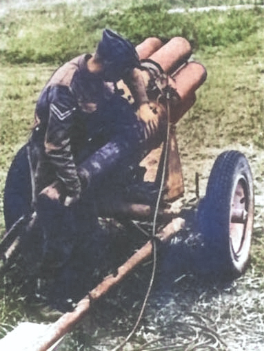 Captured German 15 cm NbW 41 rocket launcher, 1944 to 1945 [Colorized by WW2DB]