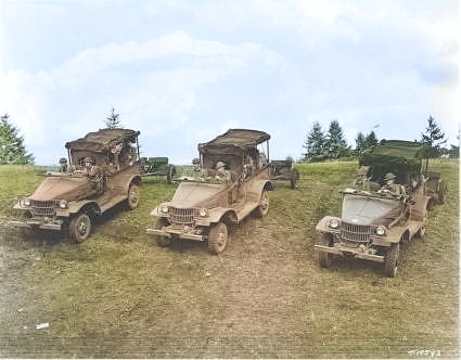 WC-4 trucks towing 37 mm Gun M3 pieces, 1943 [Colorized by WW2DB]