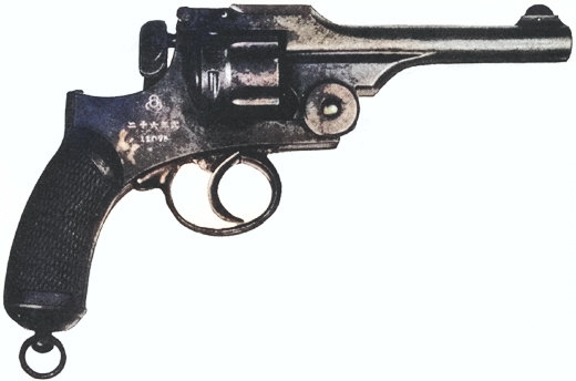 Japanese Army Type 26 revolver as seen in a US Army publication, circa 1940s [Colorized by WW2DB]