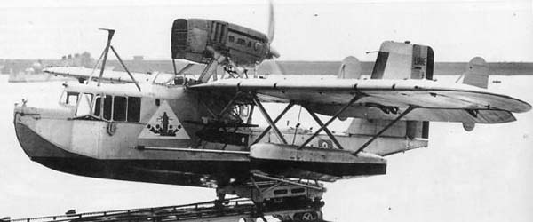 French 130 M flying boat mounted on a ship's catapult, circa 1930s